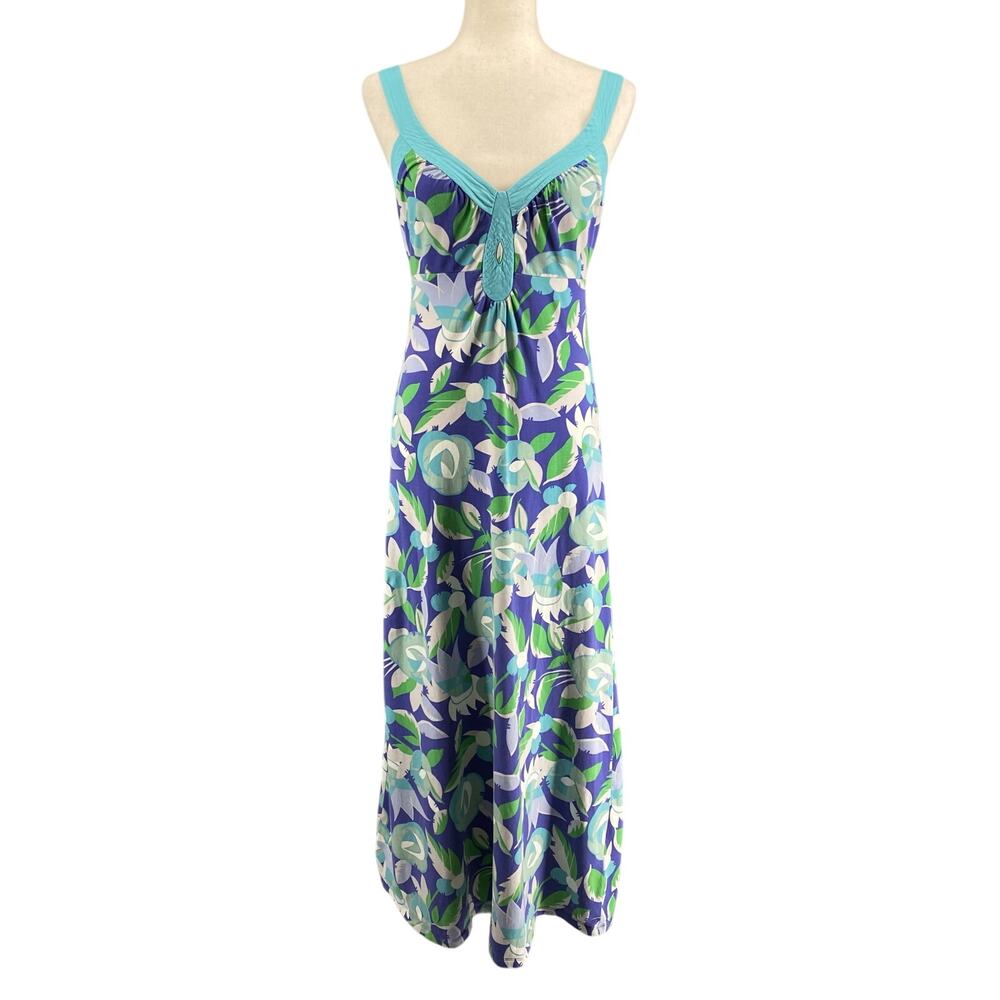 Boden Maxi Sundress V Neck Sleeveless Resort Wear Womens 4R Blue Florals Cotton